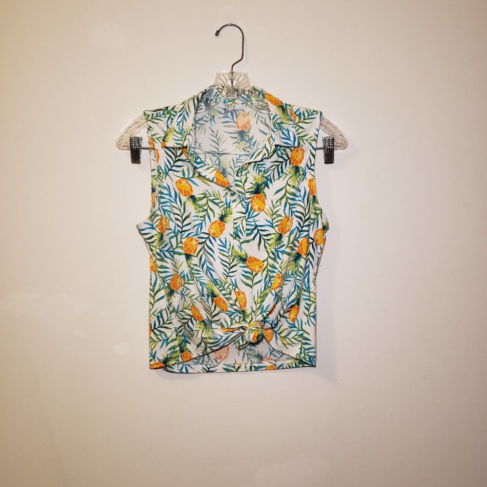 Iris Pineapple Button Up Tank Blouse Small